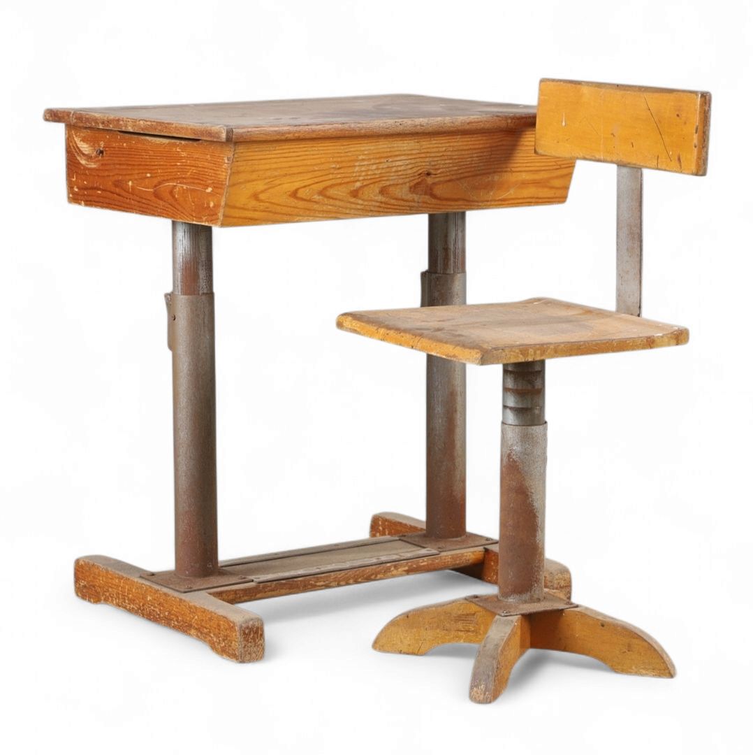 School Bench With Chair, Grythyttan, First Half Of The 20th Century