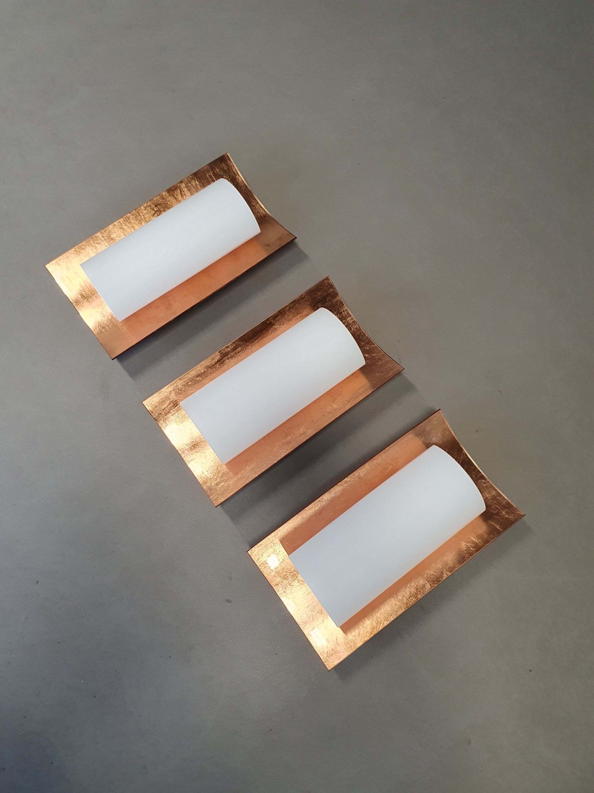 3 X Bankamp Leuchten Sconces / Wall Lights '80s White Glass / Glass With A Layer Of Copper. Wide 22 X Height 49 X Depth 10 Cm #Bankampleuchten photo Lighting