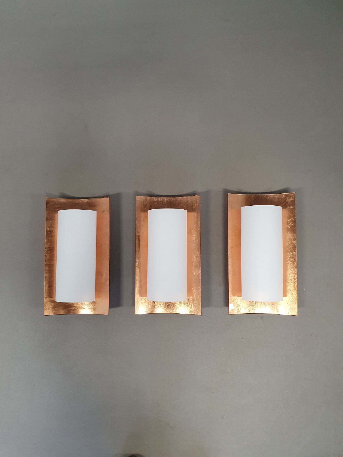3 X Bankamp Leuchten Sconces / Wall Lights '80s White Glass / Glass With A Layer Of Copper. Wide 22 X Height 49 X Depth 10 Cm #Bankampleuchten photo 740.0