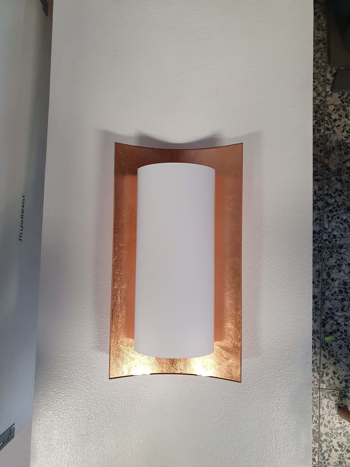photo furniture 3 X Bankamp Leuchten Sconces / Wall Lights '80s White Glass / Glass With A Layer Of Copper. Wide 22 X Height 49 X Depth 10 Cm #Bankampleuchten