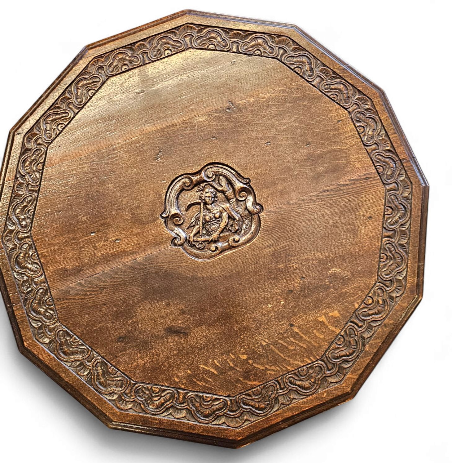 Furniture Antique Tripot Carved Folding Table / Netherlands / Oak /19th Century Circa 1880. photo