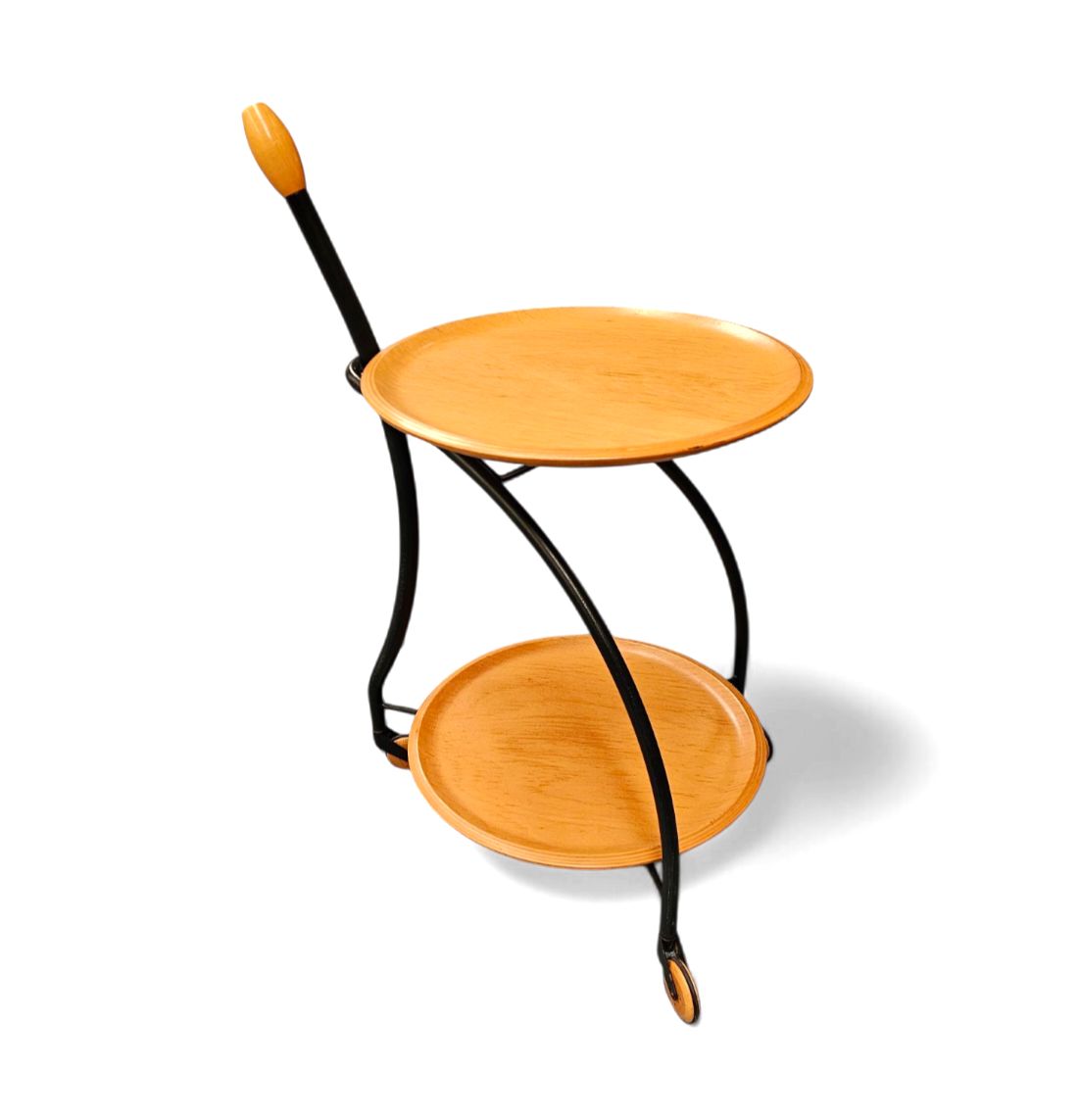 photo for sale Matching Set / 3 Wheel Design Serving Trolleys / Side Tables In Steel & Beech By Bonaldo Italy 1990s