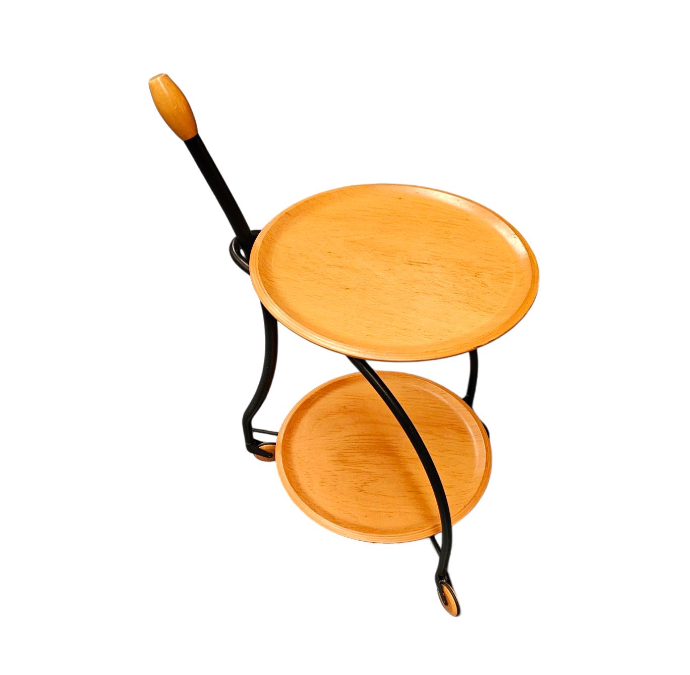Furniture Matching Set / 3 Wheel Design Serving Trolleys / Side Tables In Steel & Beech By Bonaldo Italy 1990s photo