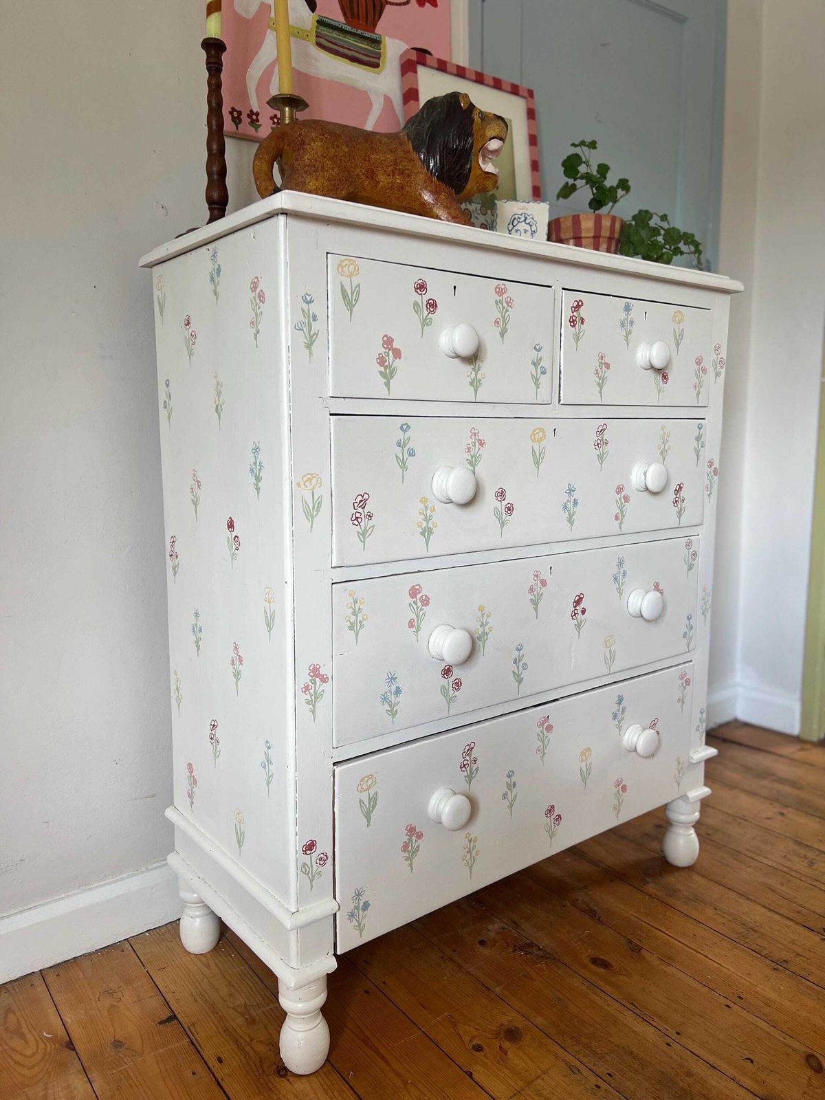 Hand Painted Floral Chest Of Drawers – Antique, Whimsical & One Of A Kind photo for sale
