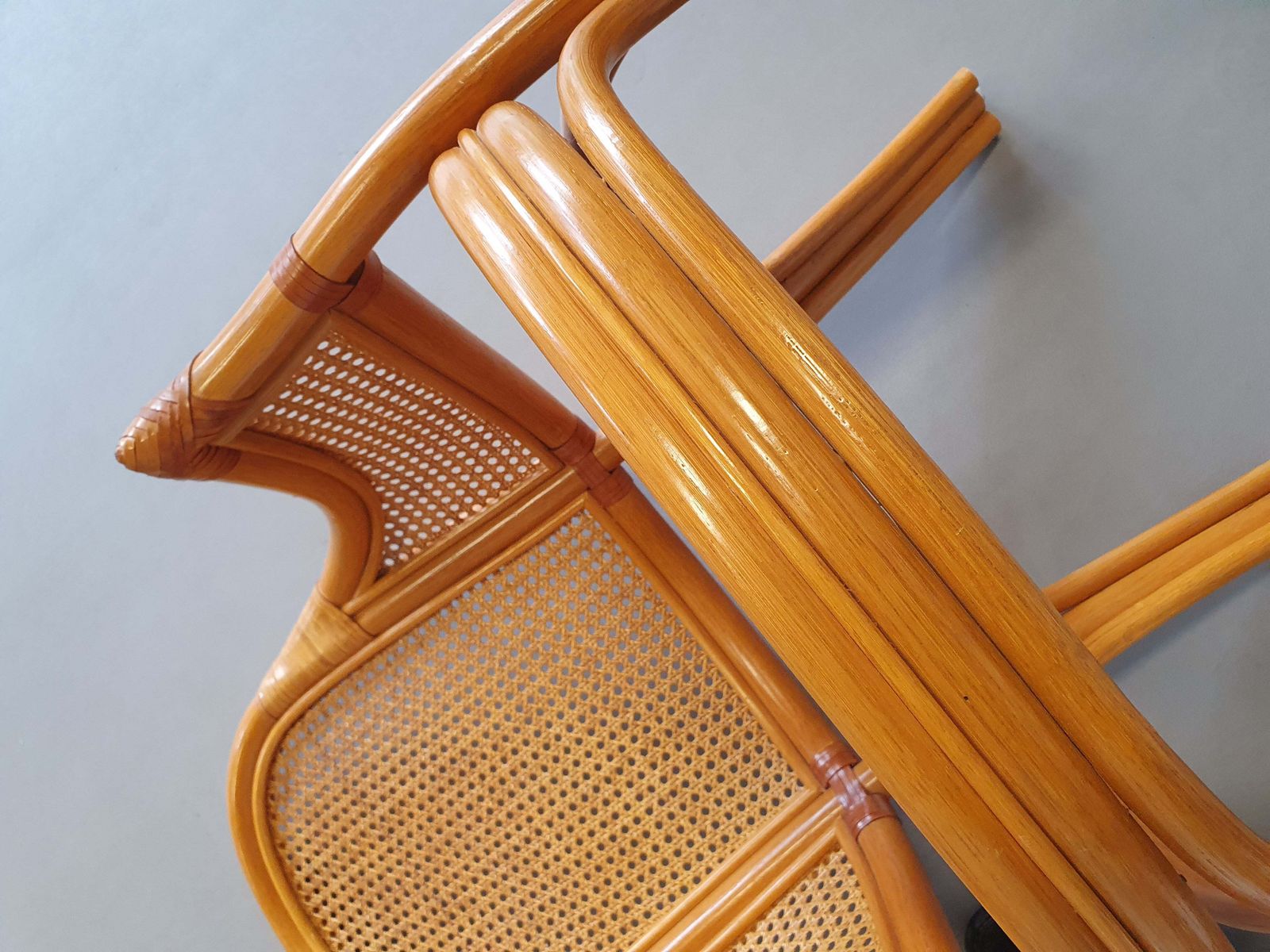 4 X Rattan /Webbing Dining Chairs 80s In Beautiful Condition photo furniture