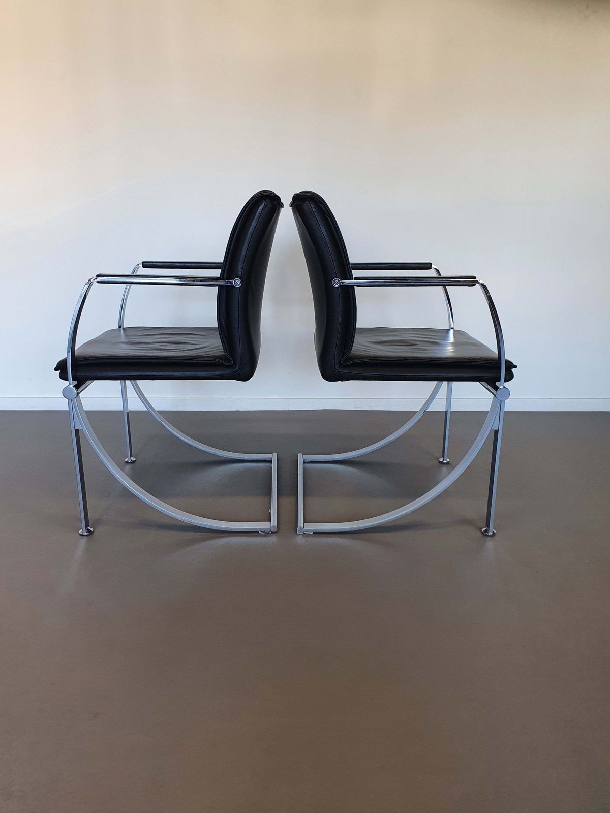 4 X Casala Conference Chair / Black Leather / Chromen Steel 1980s photo buy