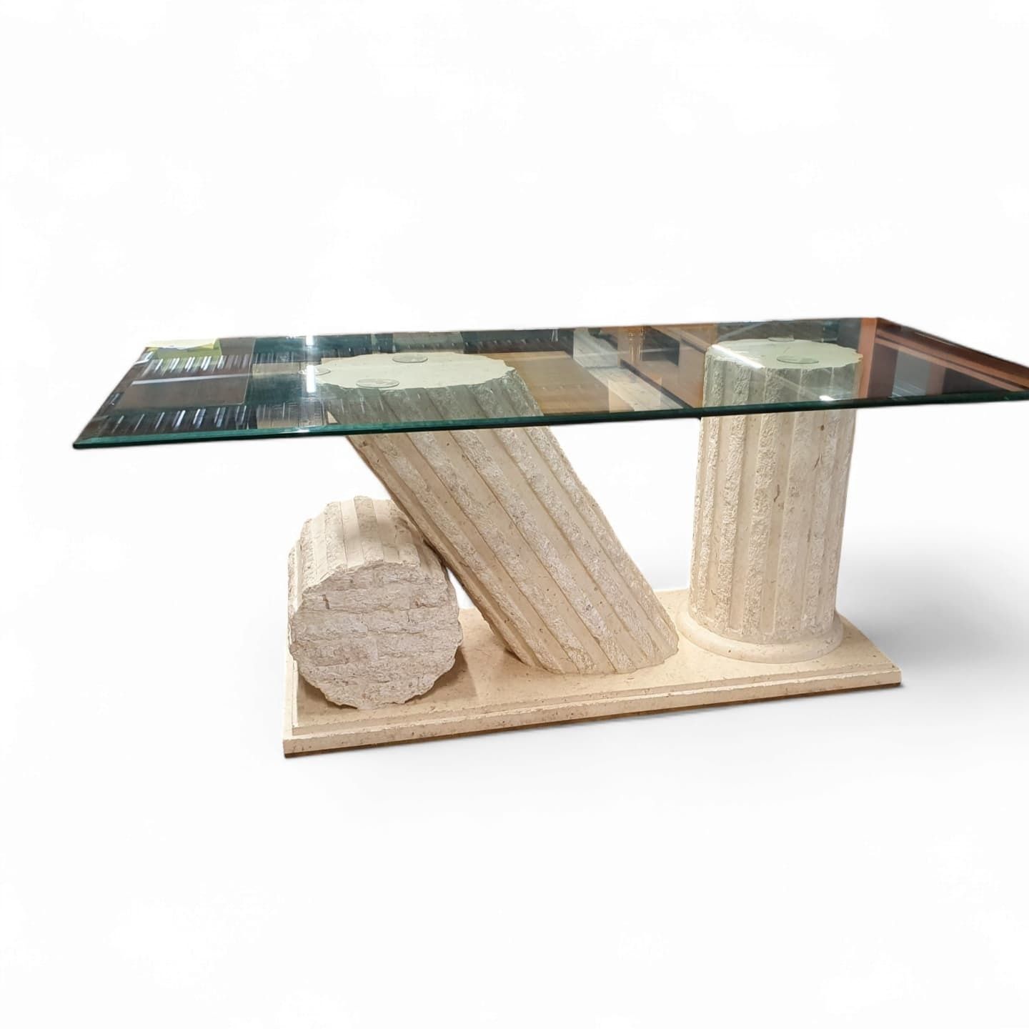 1980s Neo Classic Natural Mactan Stone Dining Table With Glass Top photo for sale
