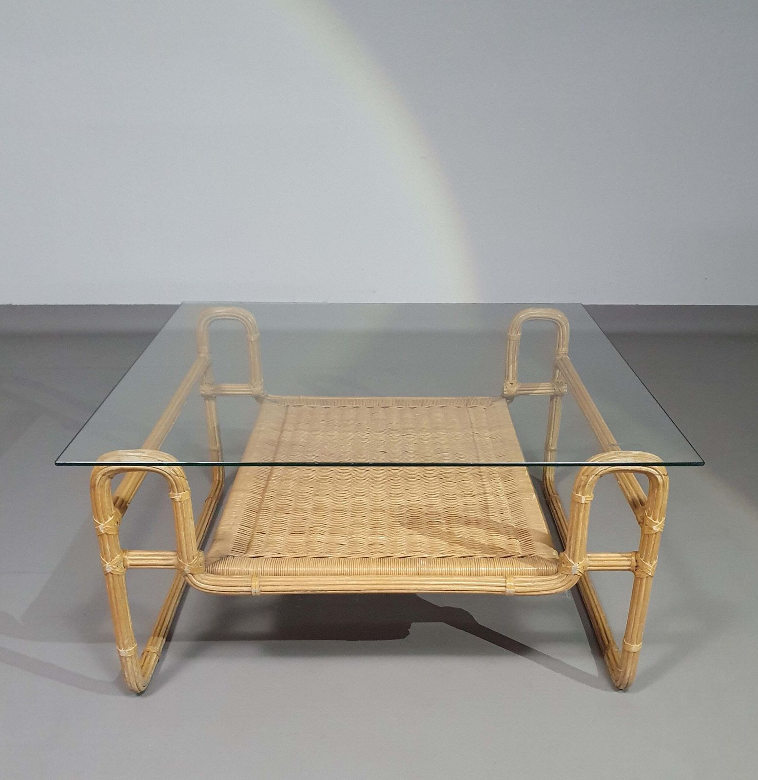 Mid Century Coffee Table. Iron Frame / Pencil Reed / Split Reed / Rattan 75 X 75 X 40 Cm photo buy