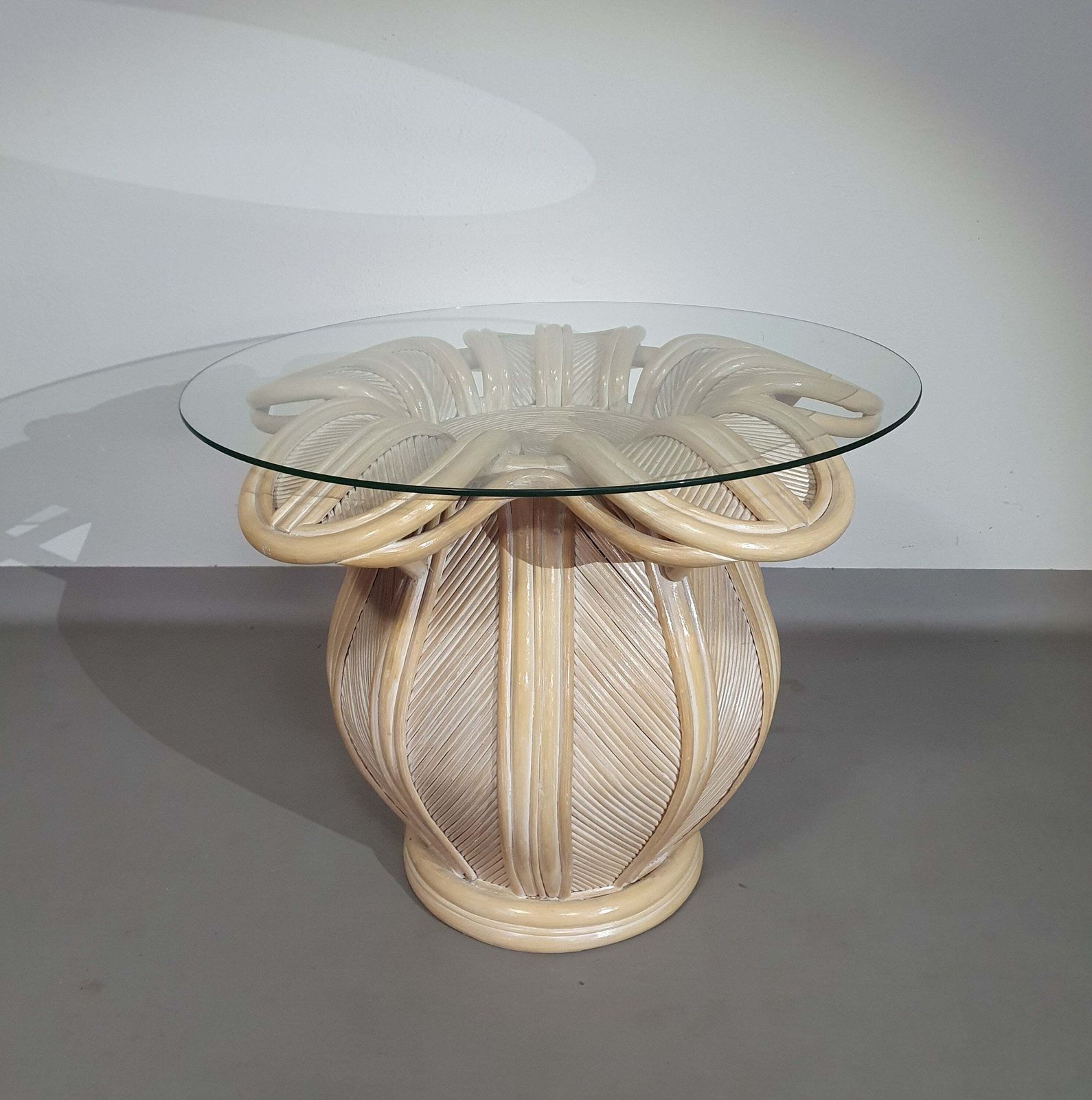 Split Reed / Pencil Reed / Rattan / Bamboo Bell Flower Side Table. photo vintage