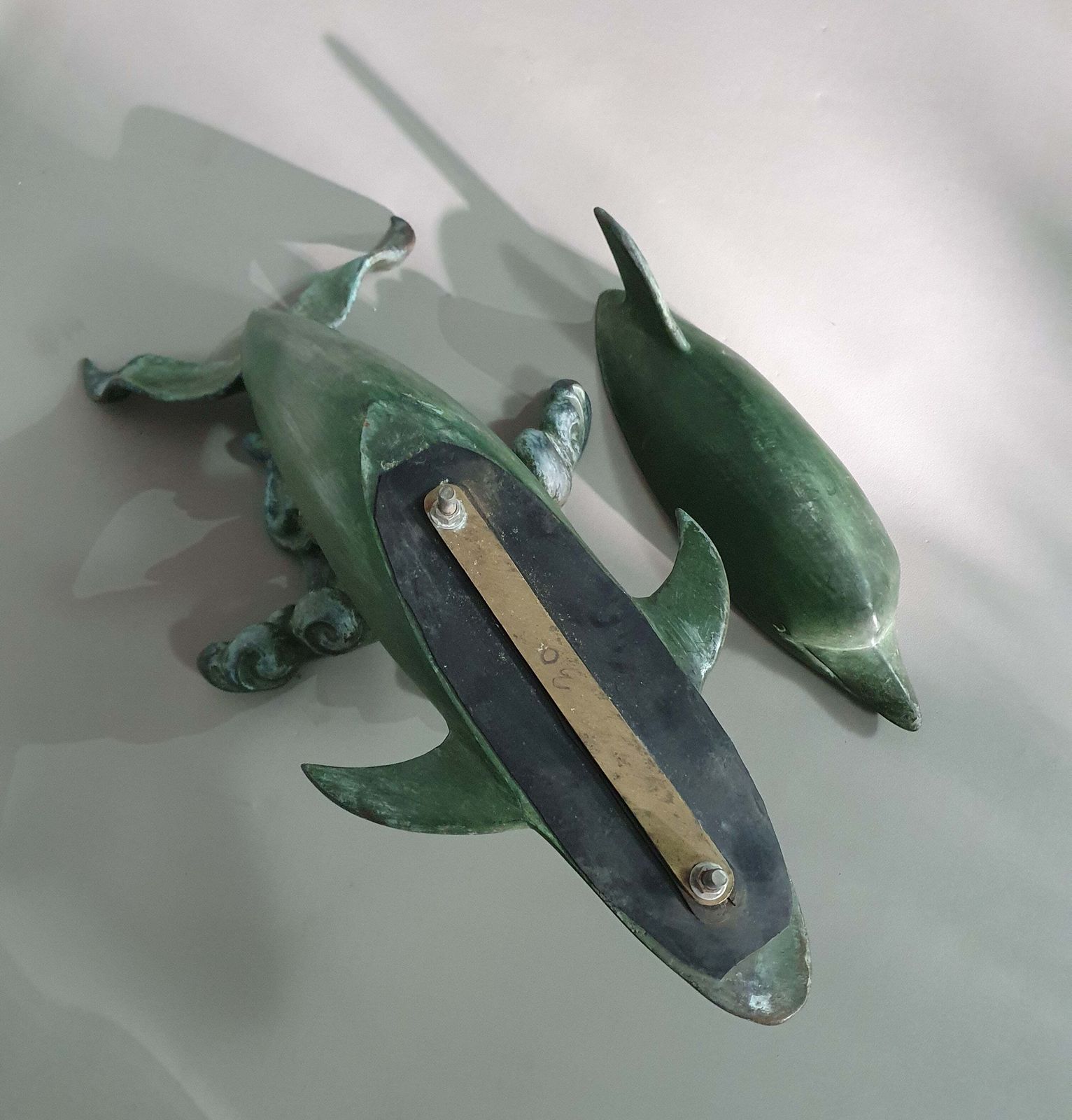 photo for sale Bronze Dolphin Coffee Table 1970s. New Oval Glass Top Later This Week. Width 100 Height 55 Depth 55 Cm