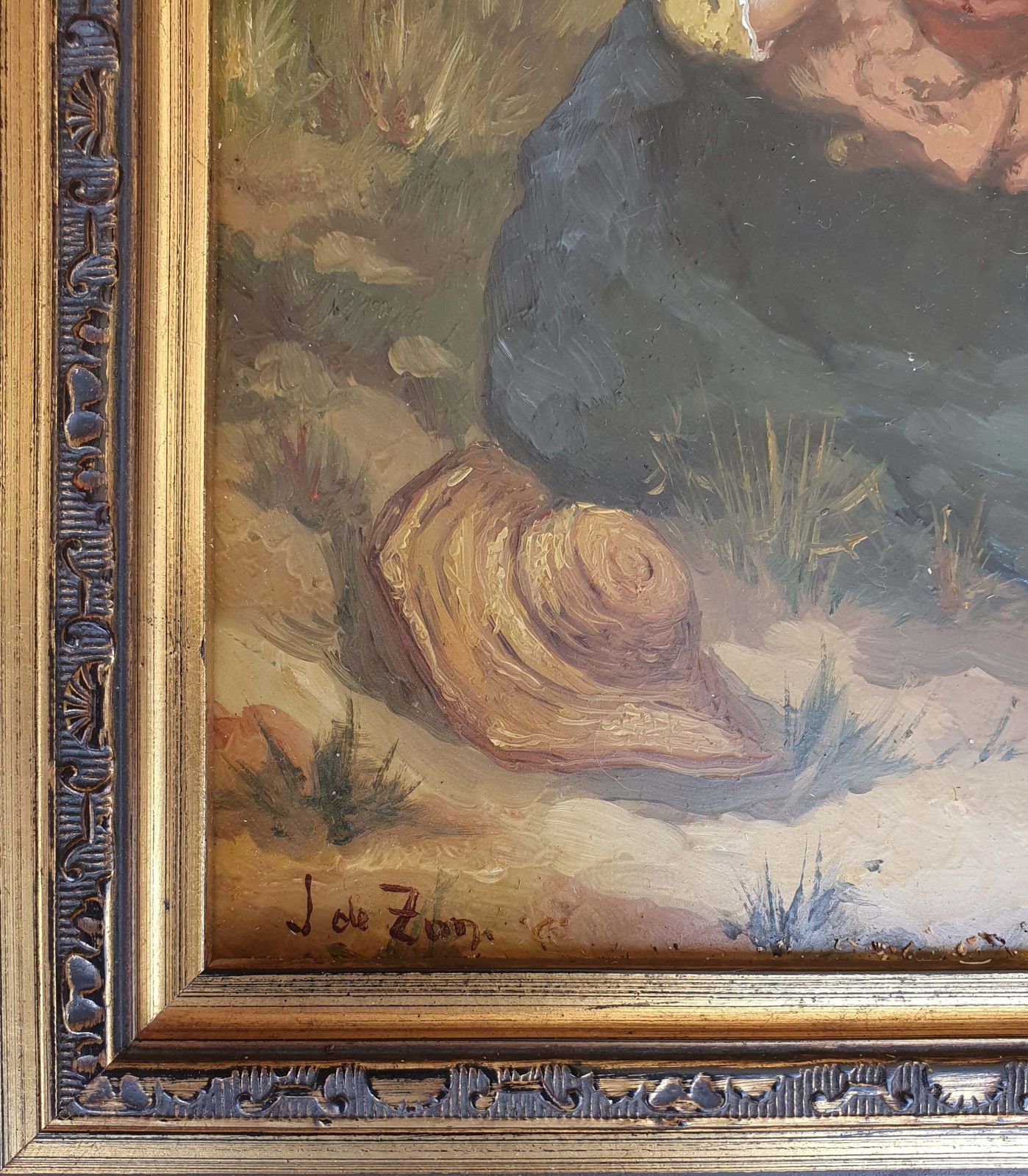2 X Mother And Child In The Dunes, Signed / J. De Zon (Lower Left ) / Oil On Wood photo for sale