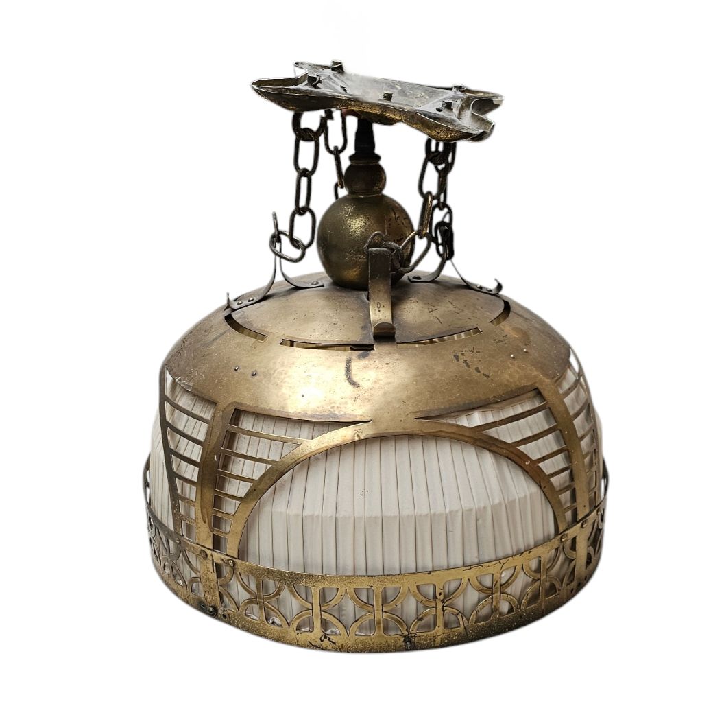 Amsterdamse School / Hanging Lamp / Copper / Linen / 1920s By Johanna Van Eijbergen photo furniture