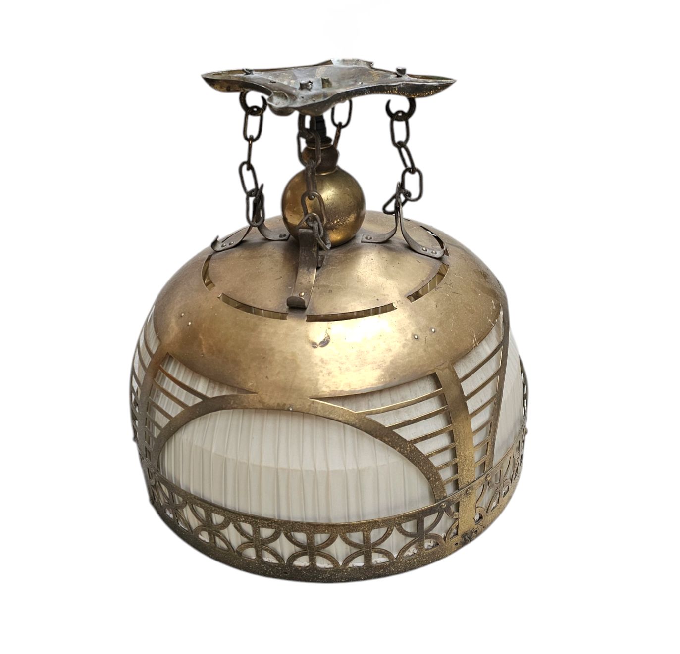Amsterdamse School / Hanging Lamp / Copper / Linen / 1920s By Johanna Van Eijbergen photo 1268.0