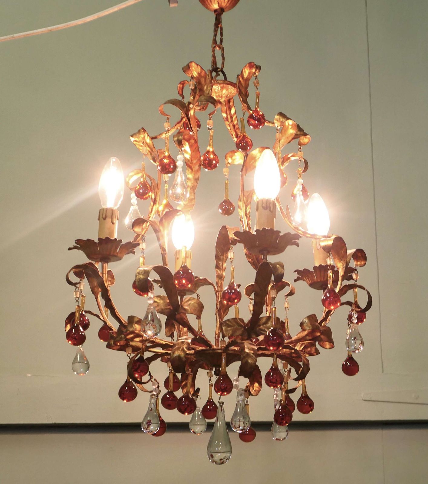A Charming French Amber Crystal And Toleware Chandelier This Is A Richly Coloured Chandel photo for sale