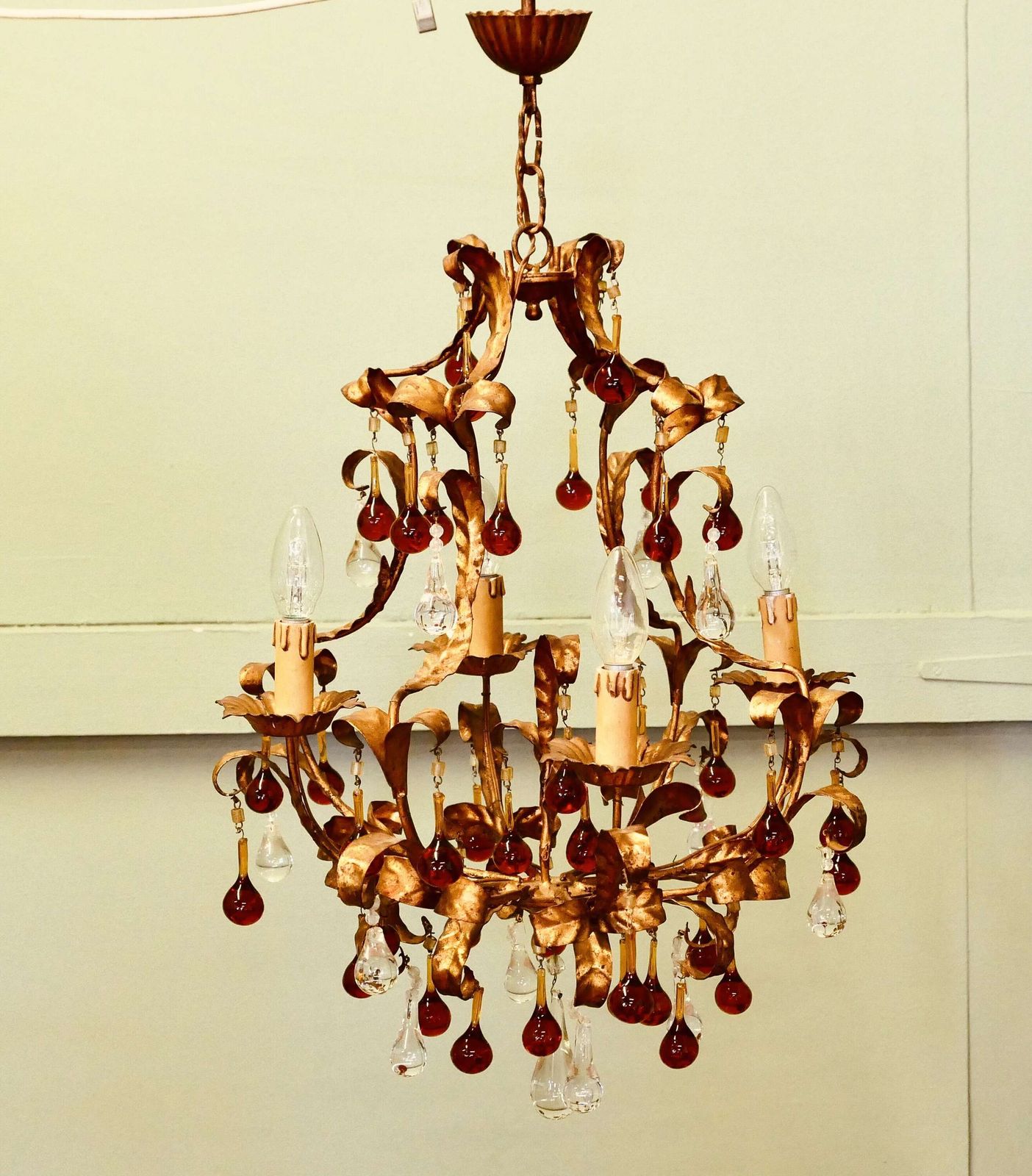 A Charming French Amber Crystal And Toleware Chandelier This Is A Richly Coloured Chandel photo Lighting