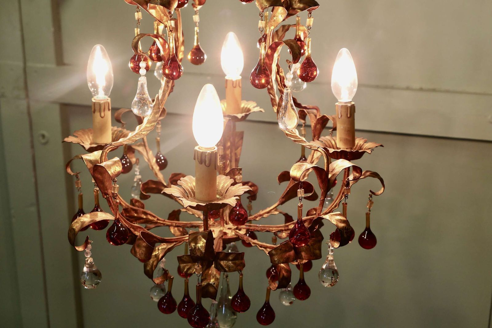 A Charming French Amber Crystal And Toleware Chandelier This Is A Richly Coloured Chandel photo buy