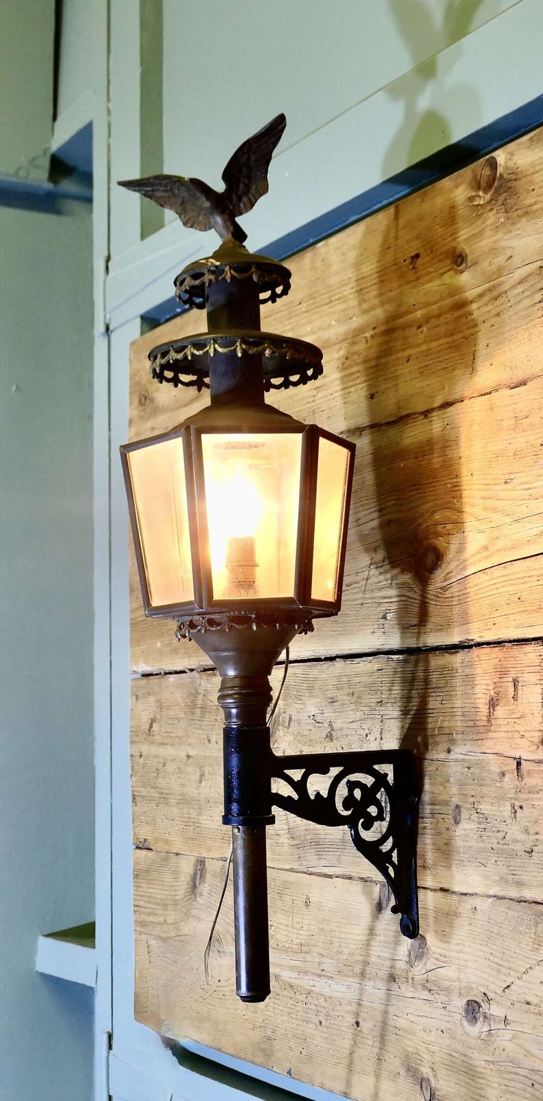 A Large Brass Carriage Light With Eagle, Wall Light photo furniture