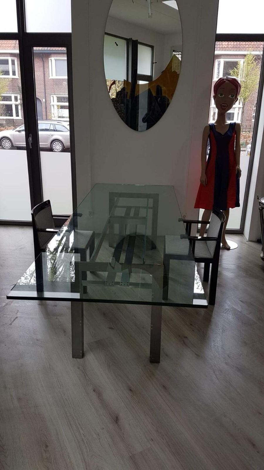 Brushed Steel Base Dining Table With Glass Topp   Doge   Carlo Scarpa For Simon   1970s photo for sale