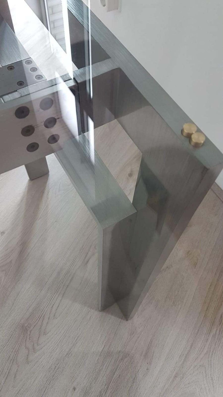 Brushed Steel Base Dining Table With Glass Topp   Doge   Carlo Scarpa For Simon   1970s photo 5172.0