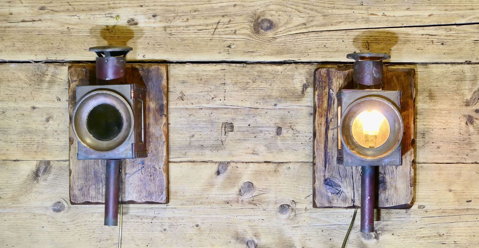 A Superb Pair Of Copper And Iron Railway Carriage Lamps photo furniture