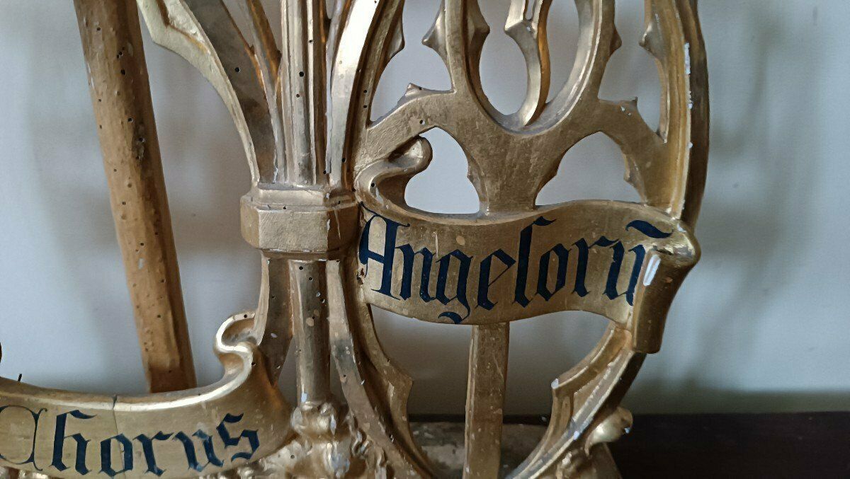 photo for sale Triptych Neo Gothic Altar Gilded Wood Candlesticks