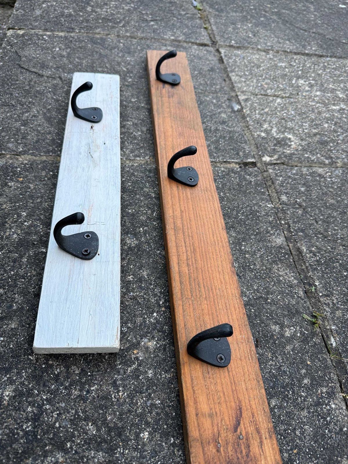 photo for sale Two Hand Made Rustic Wall Hooks, Coat Racks   Victorian Style Metal Hooks On Personally Reclaimed And Rustic Wood   Country Style Hooks