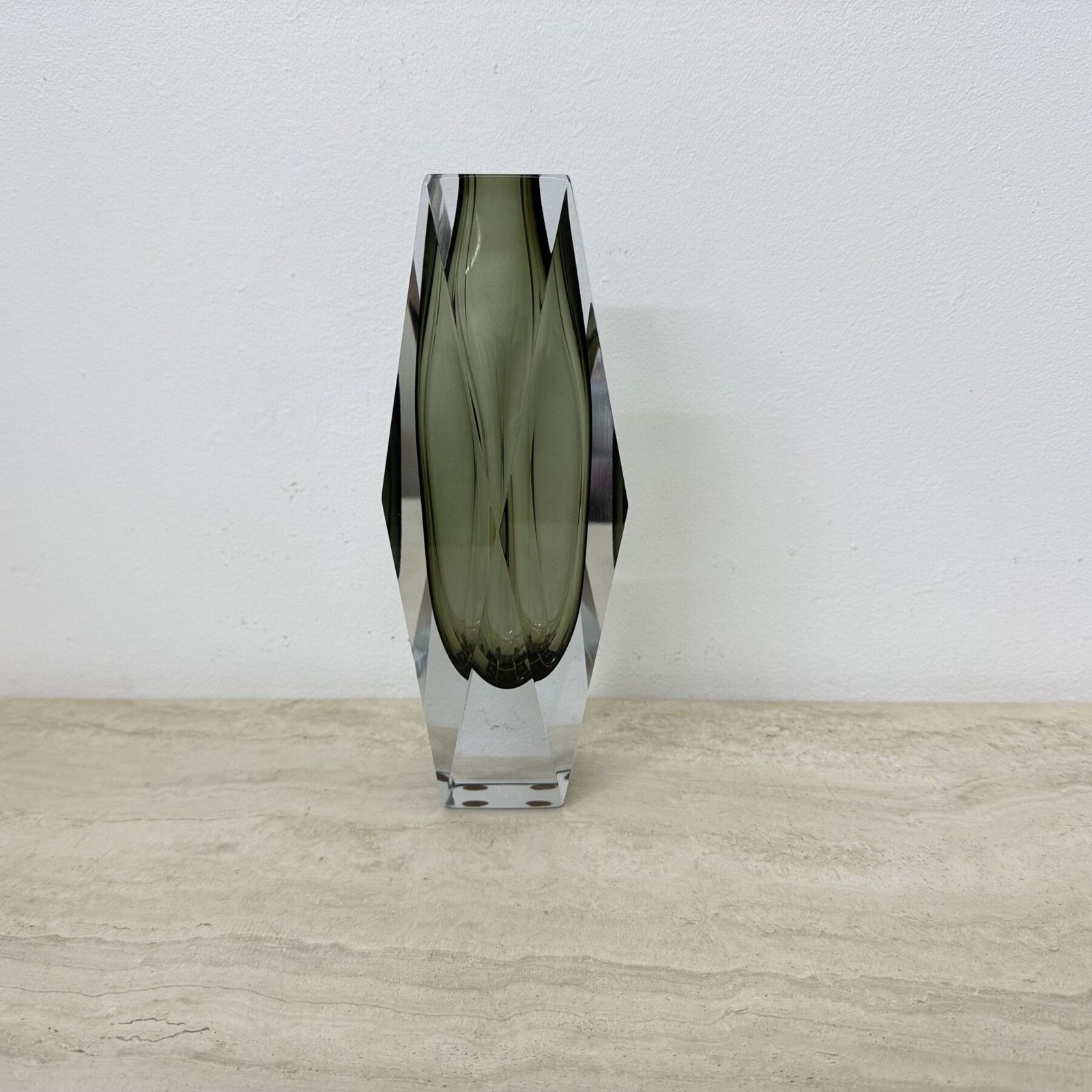 Murano Sommerso Glass Faceted Vase By Flavio Poli , 1970s photo vintage