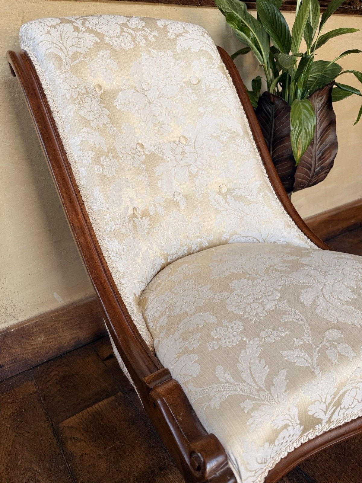 Original Antique Rosewood Nursing Ivory Damask Slipper Reading Chair photo Furniture