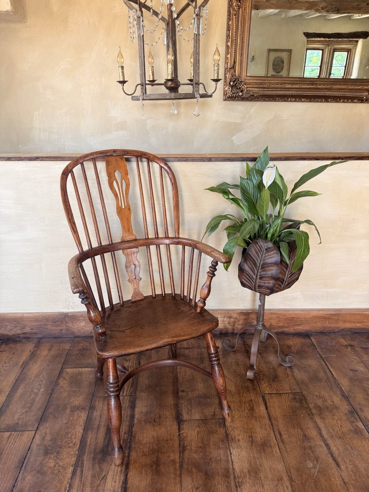 Antique Original Yorkshire Crinoline Stretcher Windsor Elm & Ash Armchair Chair
