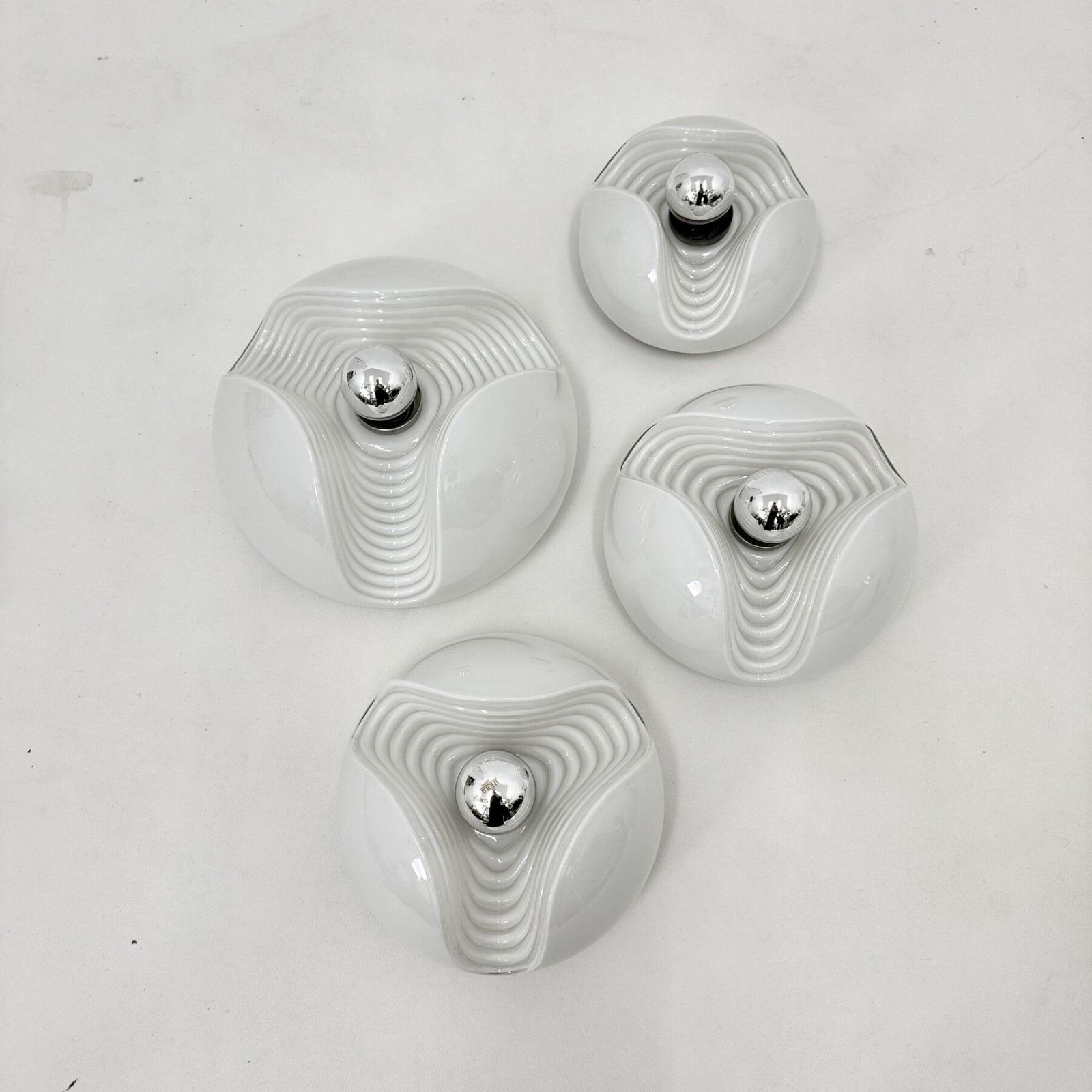 Set Of 4 Peil & Putzler Wave Milk Glass Wall Lamp , 1970s photo vinterior