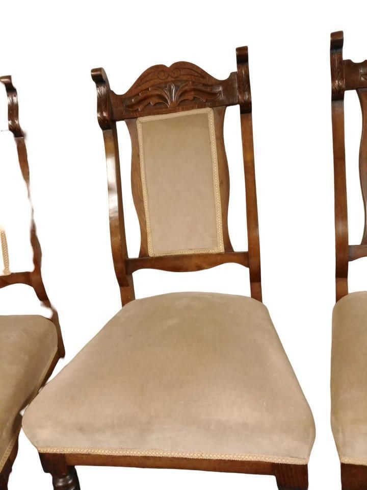 Antique Victorian Set Of 3 Oak Dining Chairs Sprung Seats photo Furniture