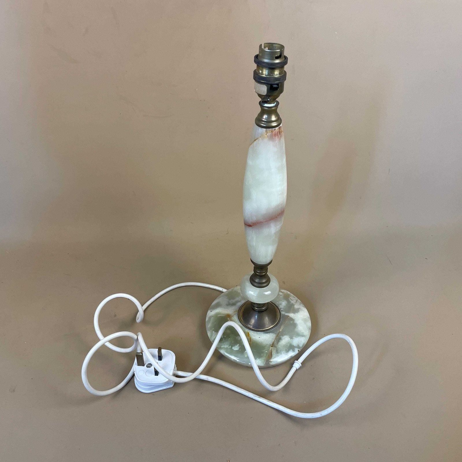 photo for sale Antique Vintage Marble Stone Lamp Green Light Table Bedside Desk Lamp Colours Natural Patterns Ornate Round Base Onyx Brass Metal Gold