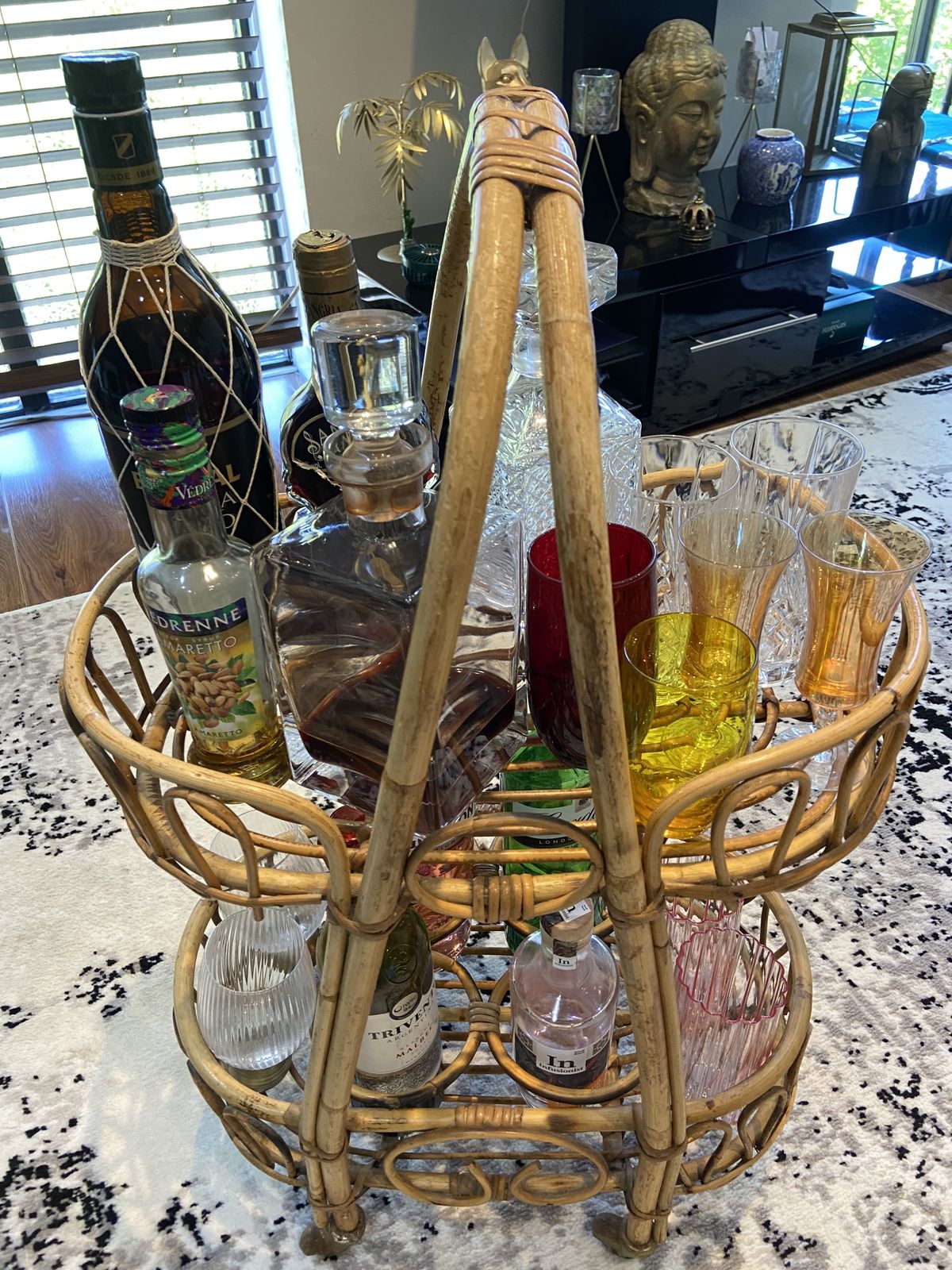 Carrello, Vintage Bamboo And Wicker Bar Cart / Trolley , Italy, 1970s photo Furniture