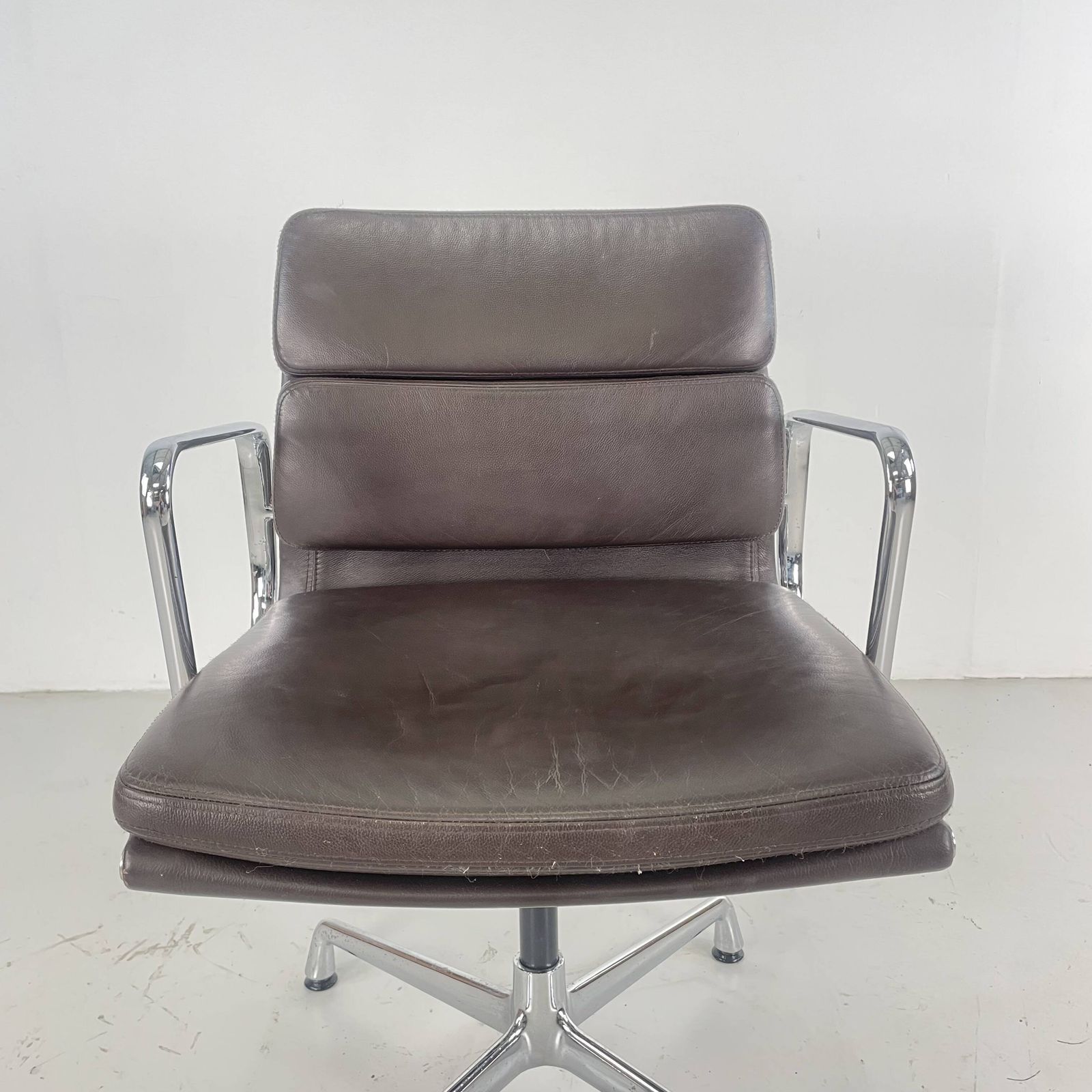 Eames Brown Leather Ea 208 Soft Pad Group Chair Made By Vitra For Herman Miller photo furniture