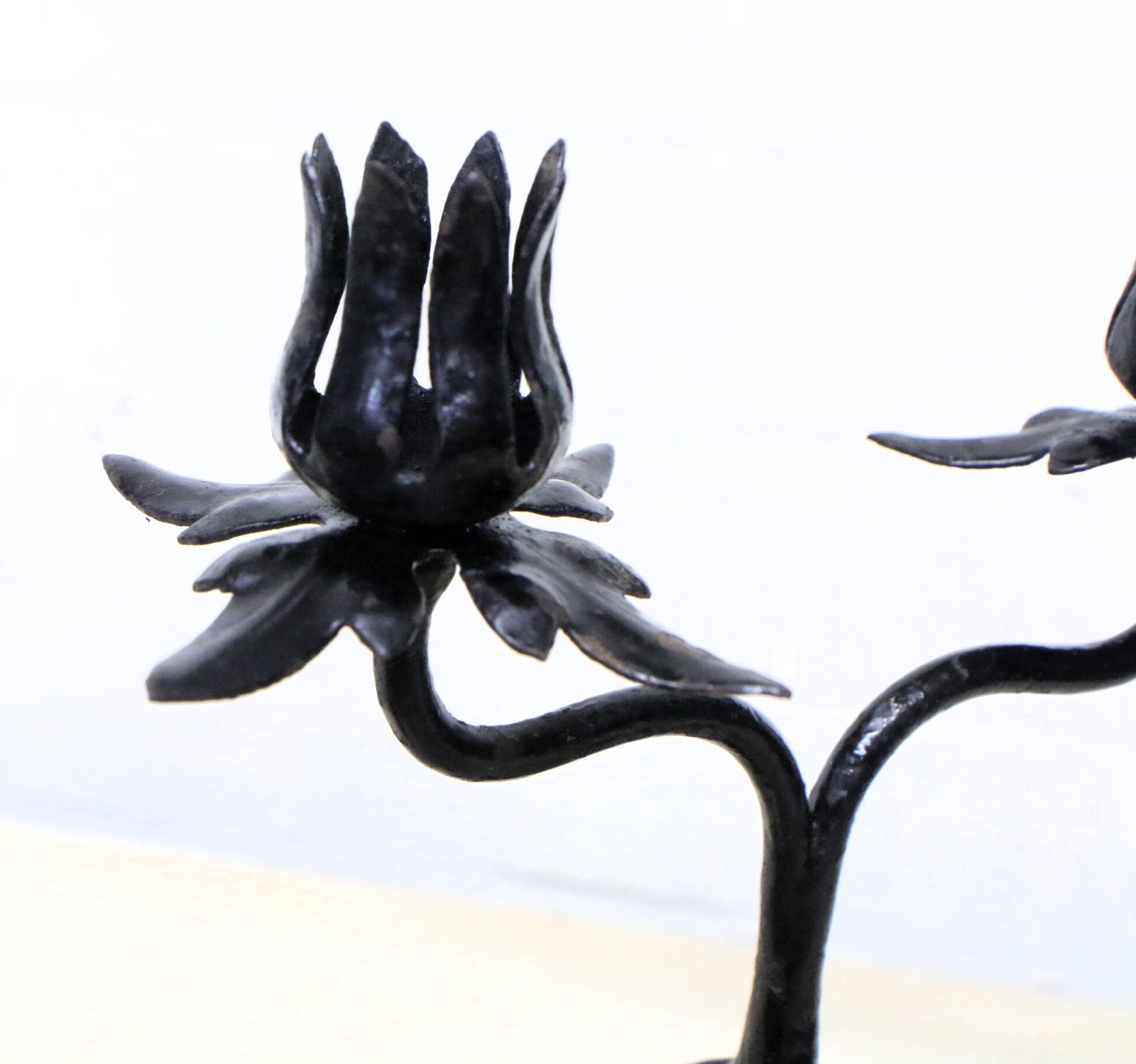 127.0 3 Old French Wrought Iron Candlesticks Blacksmith Made Small Art Nouveau Period photo