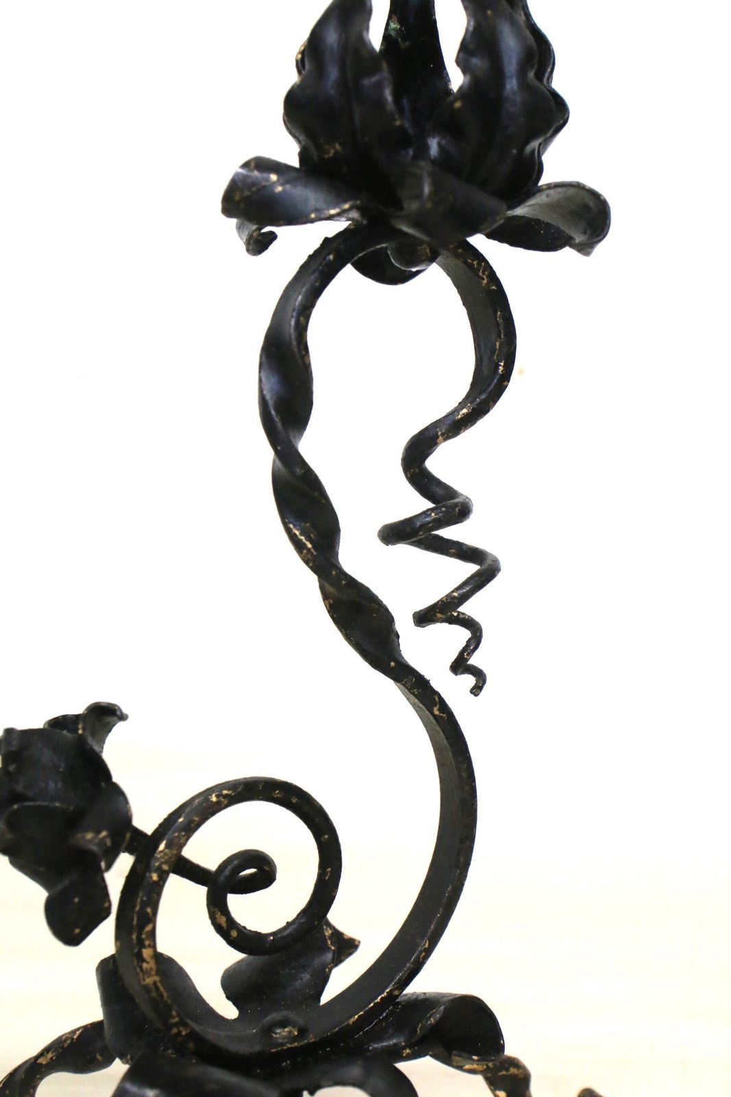 photo vinterior 3 Old French Wrought Iron Candlesticks Blacksmith Made Small Art Nouveau Period