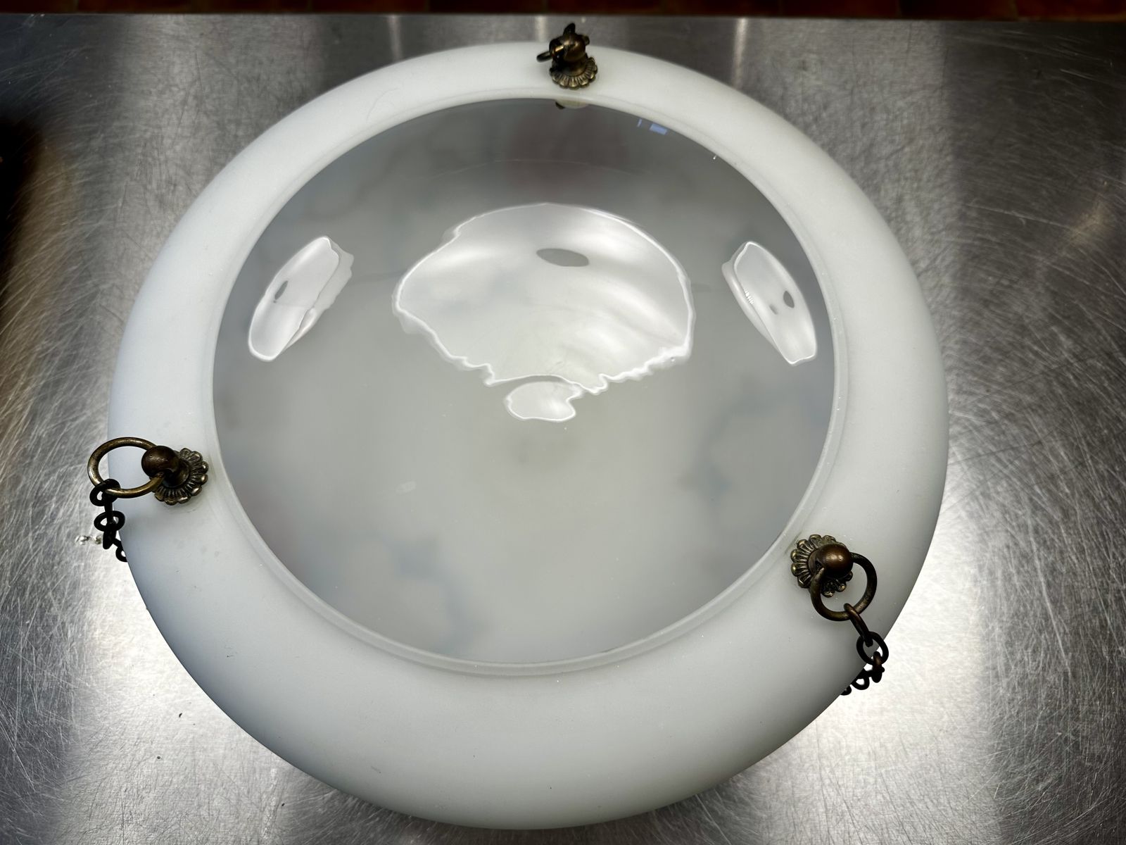 Art Deco Glass Plafonnier Ceiling Light With Hand Painted Pink Rose Design Restored And Rewired Ready To Be Placed C.1930. photo buy