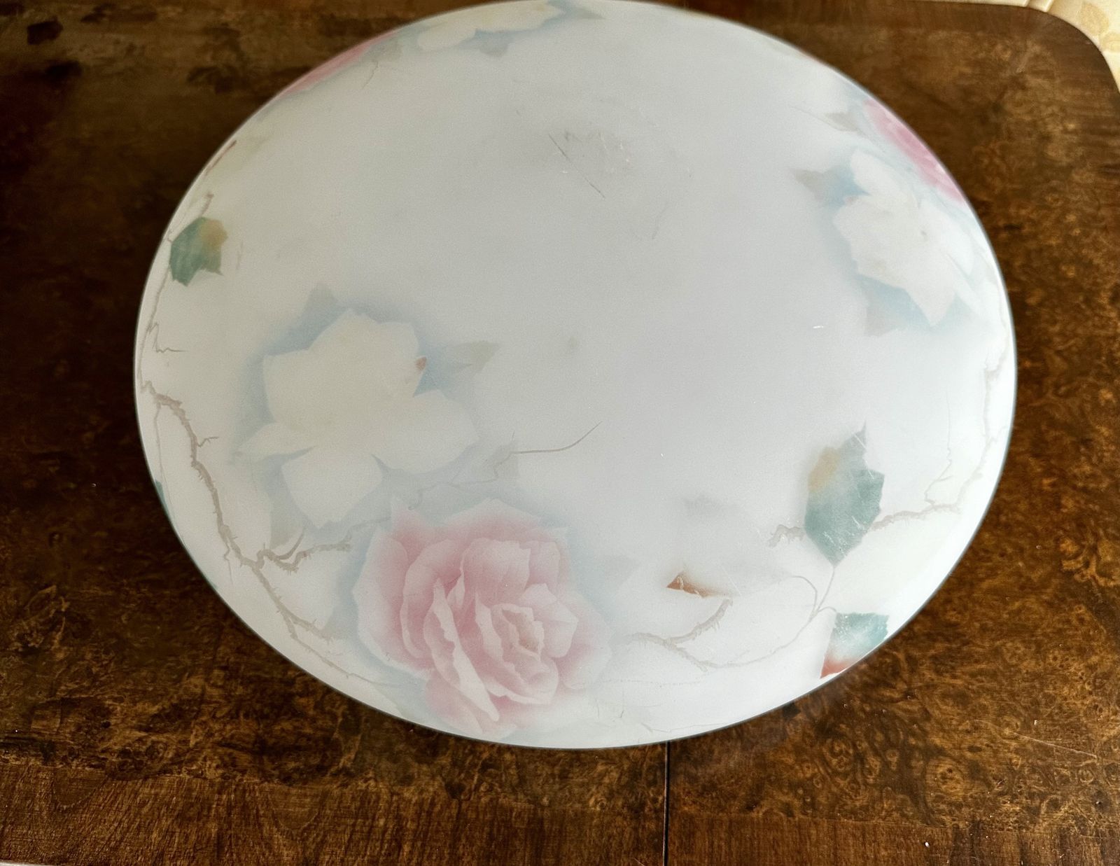photo furniture Art Deco Glass Plafonnier Ceiling Light With Hand Painted Pink Rose Design Restored And Rewired Ready To Be Placed C.1930.