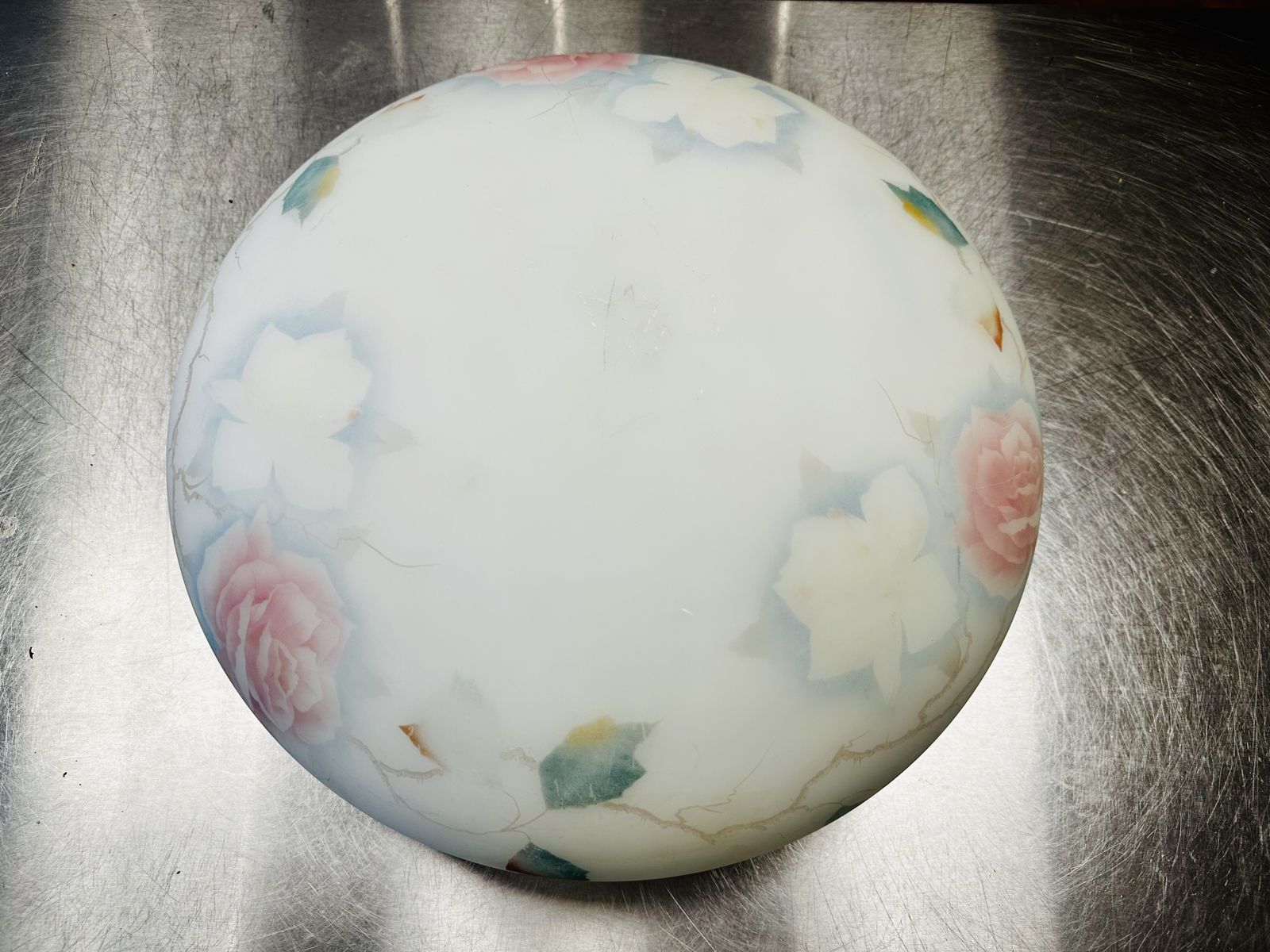 photo buy Art Deco Glass Plafonnier Ceiling Light With Hand Painted Pink Rose Design Restored And Rewired Ready To Be Placed C.1930.