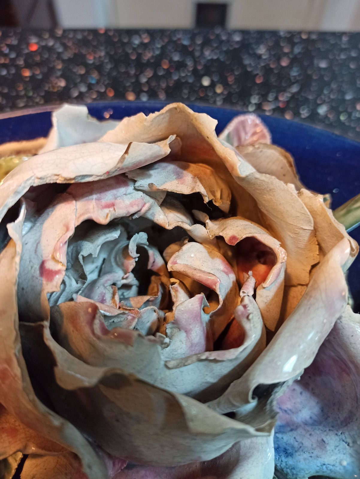Antique Majolica Large Wall Plate. Roses And Cobalt Blue. High Relief. 19th Century. photo buy