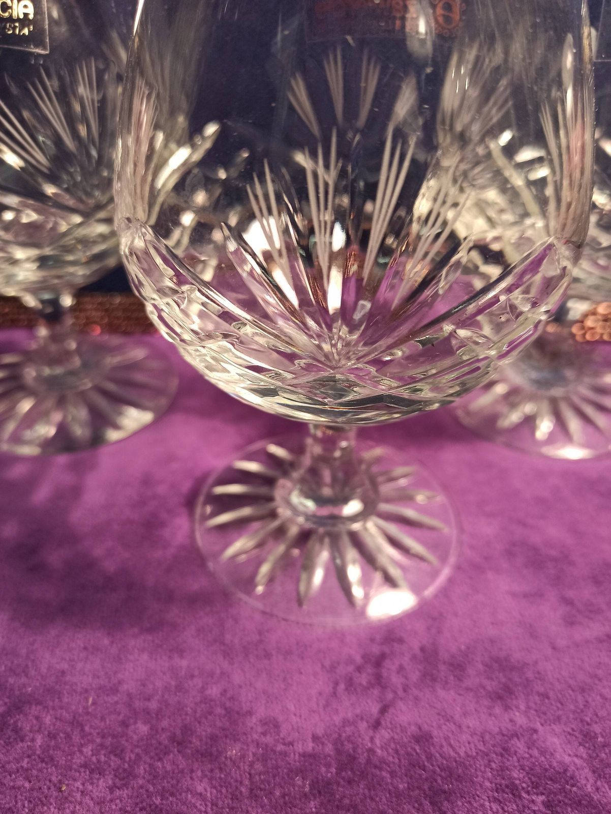 photo furniture Trio Of Zawiercie Crystal Cut Brandy Glasses. Excellent Condition.