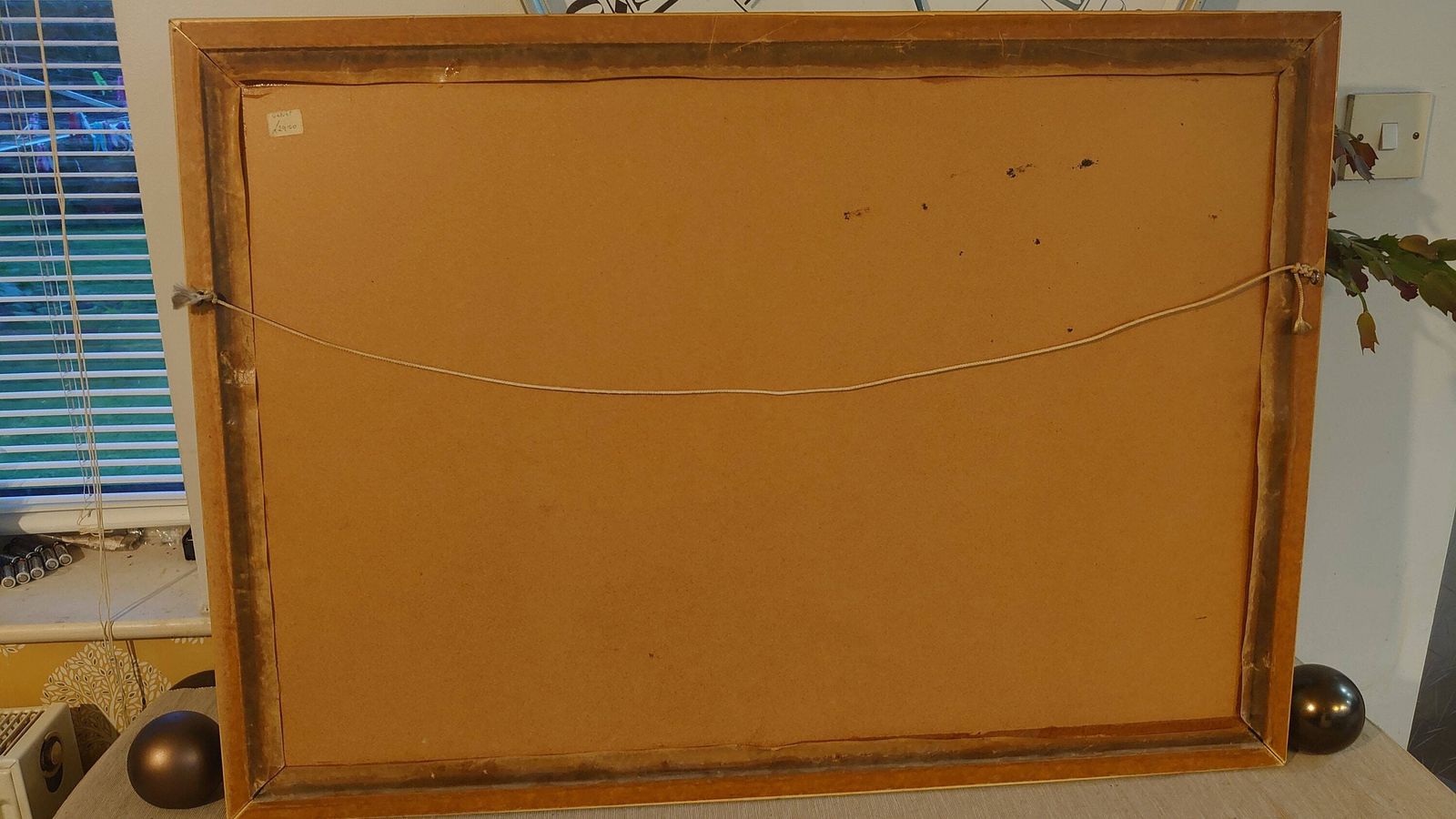 photo for sale White, Yellow And Orange Oil Painted Carrack Ship On Black Felt   Very Good Condition   Eyecatching Design   94cm X 65cm X 2cm