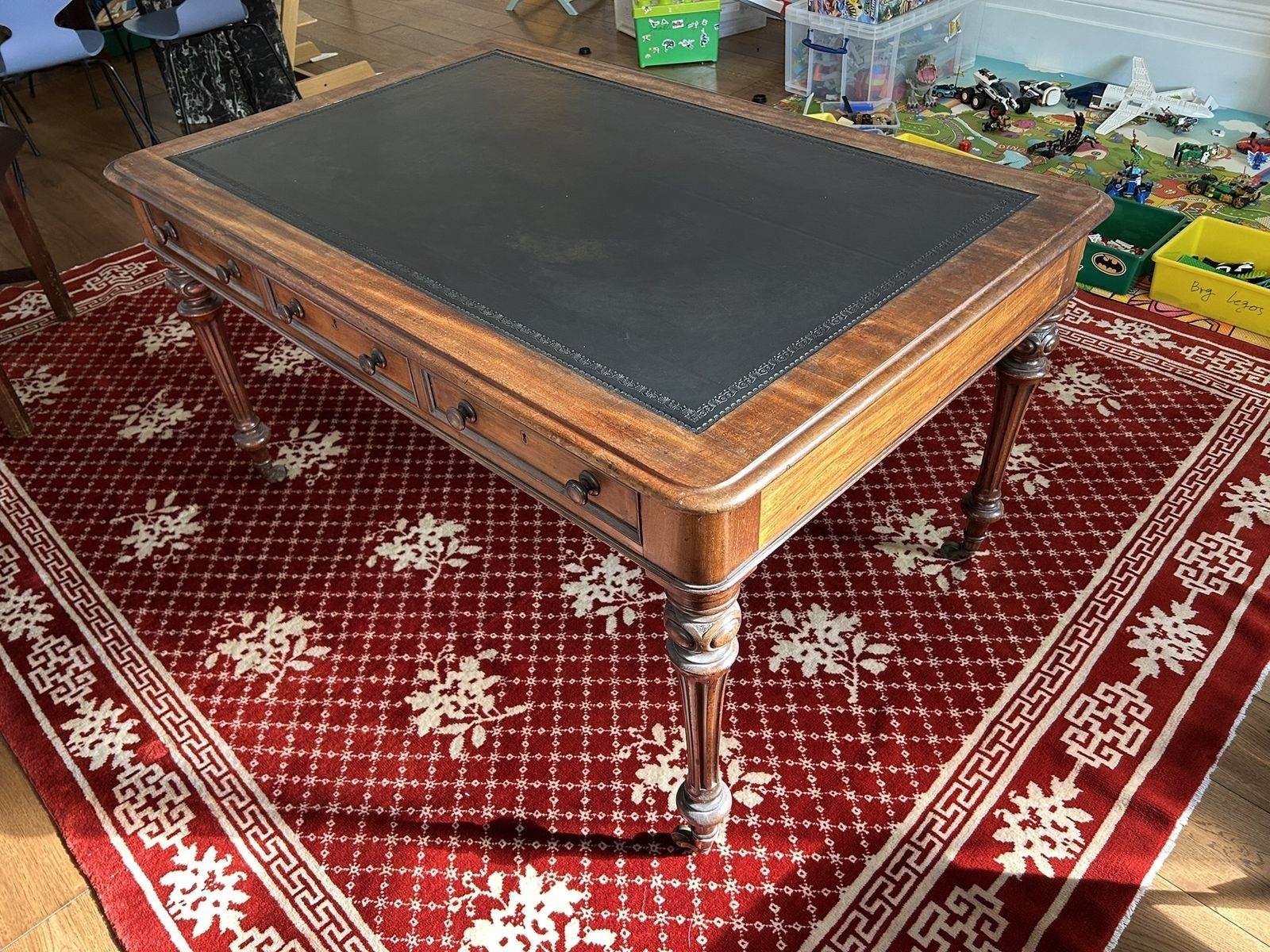 Large Victorian Mahogany Leather Top Writing Desk photo furniture
