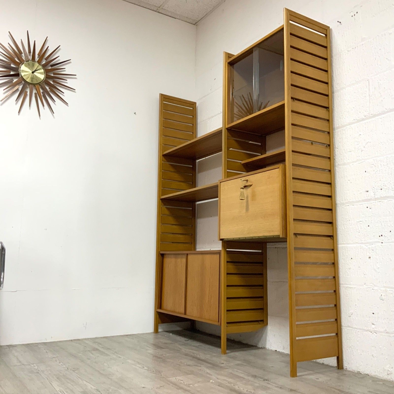 photo furniture Vintage Staples Ladderax 2 Bay Modular Shelving Unit System Bookcase Teak 60s