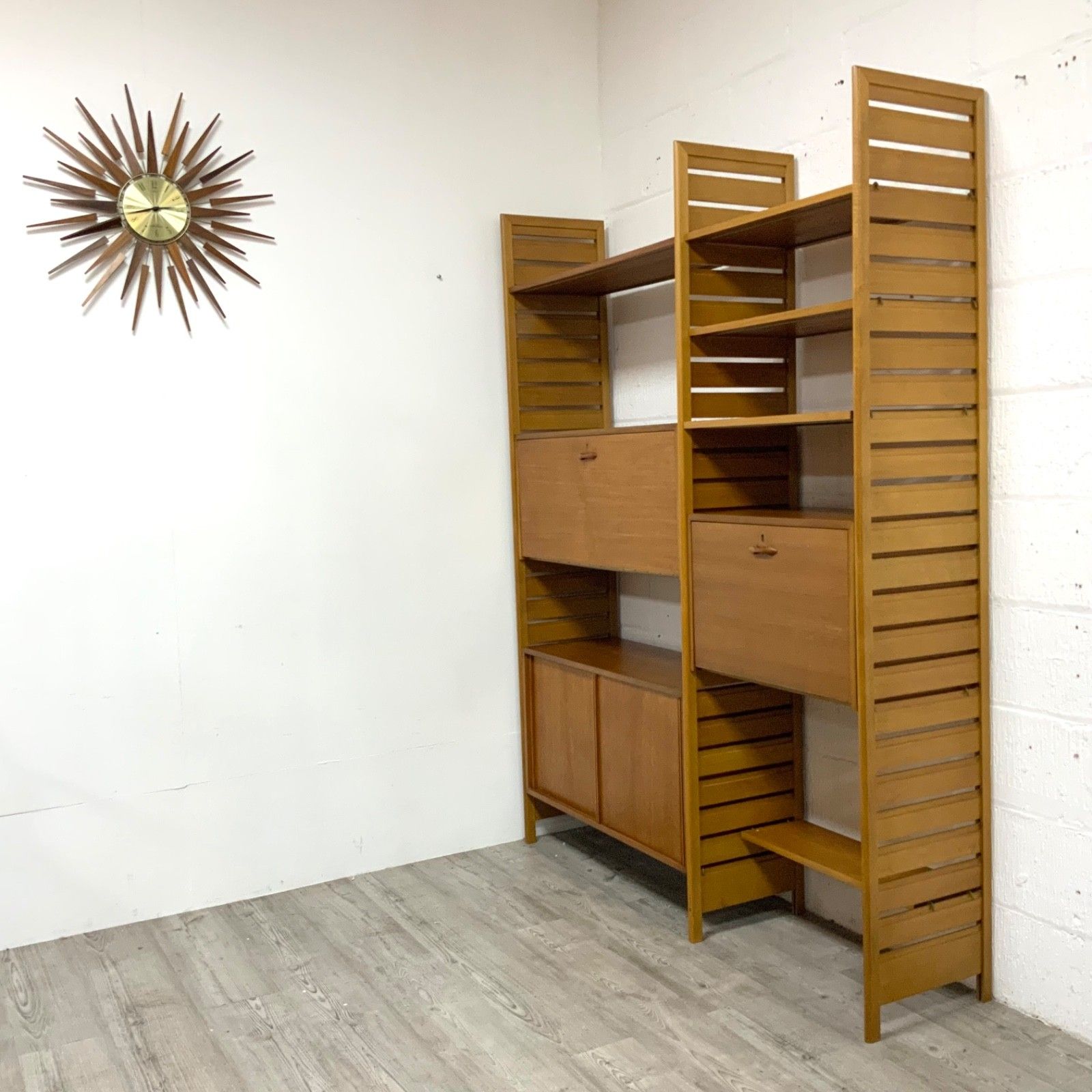 Vintage Staples Ladderax 2 Bay Modular Shelving Unit System Bookcase Teak 60s /2 photo for sale