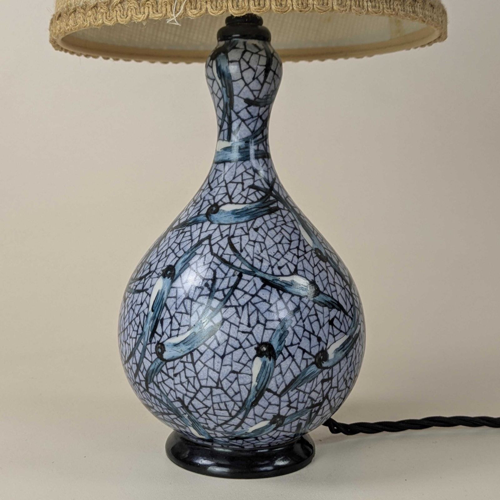 French Art Deco Hand Painted Ceramic Gourd Lamp Abstract Swallow Bird Motif Home Decor Accent Lighting Collectible, Original Home Light photo buy