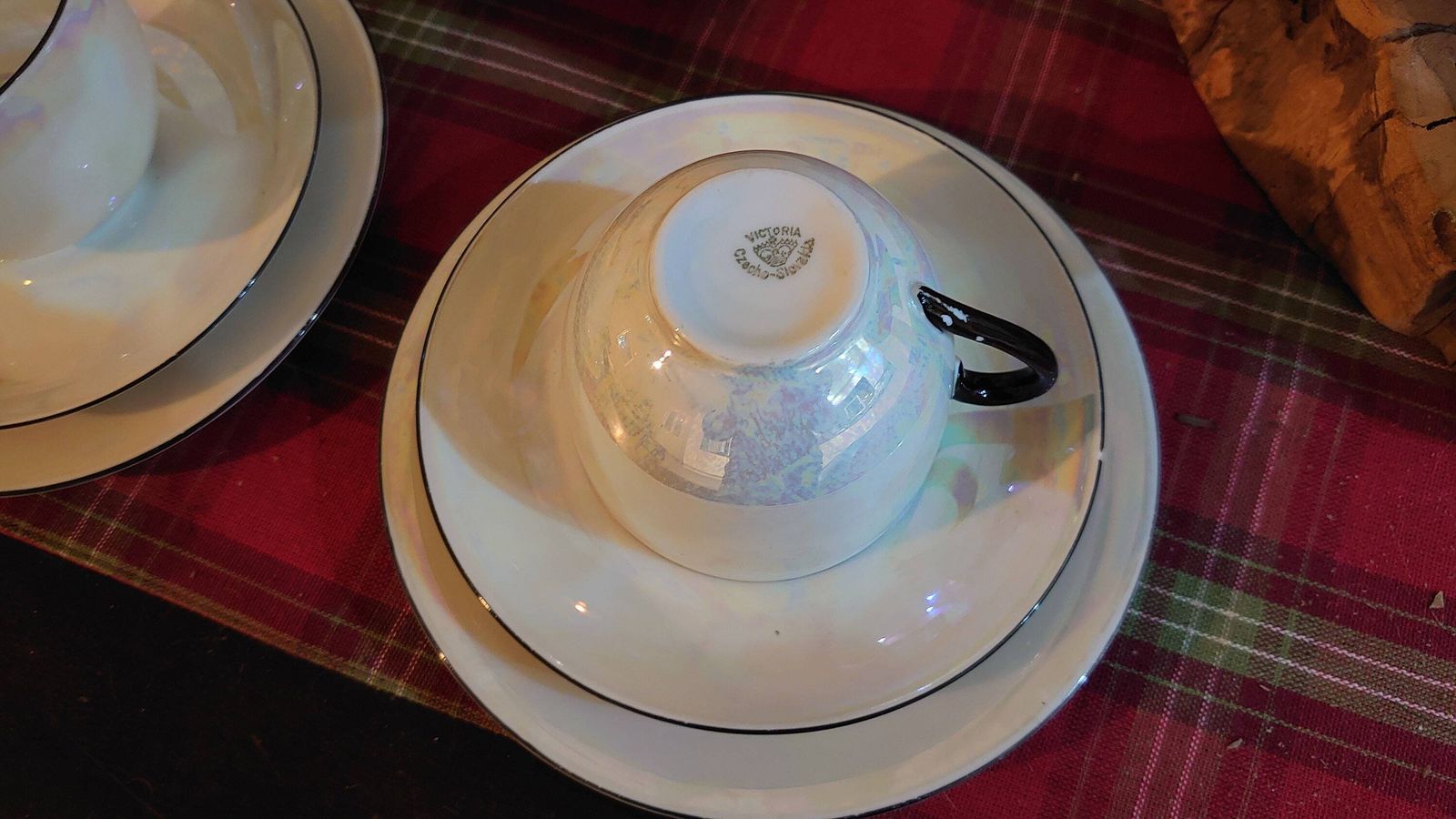 6 Pearlescent Tea Cups, Saucers And Sideplates With A Sugar Bowl & Creamer   Very Good To Excellent Condition   Czech Slovak Ceramic photo buy