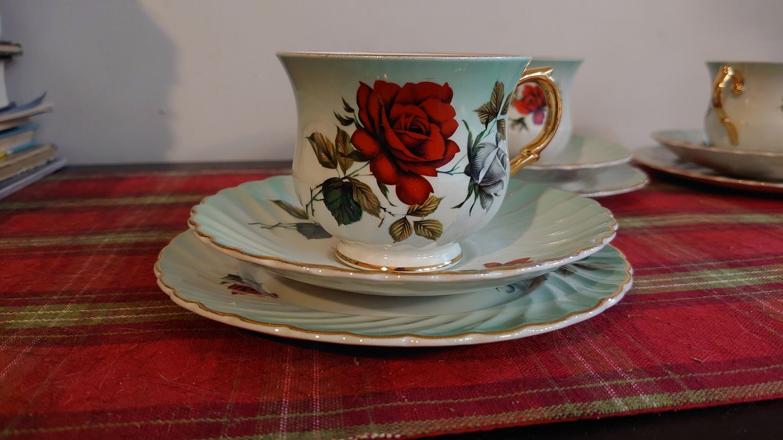 4 Cup, Saucer And Side Plate Set From Old Foley By James Kent Ceramics   Excellent Condition photo for sale