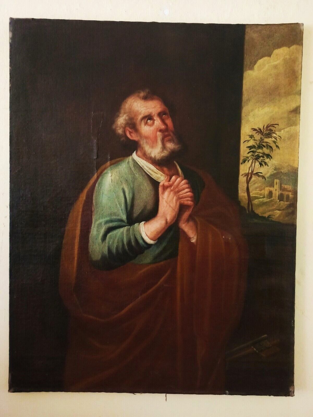 Ancient Large Painting St. Peter 17th Century Tuscan School photo Art