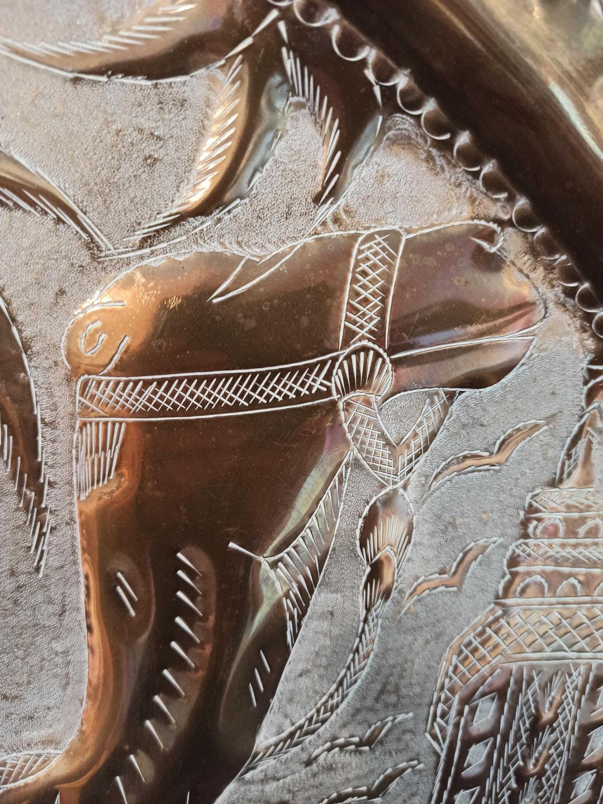 Very Large Brass Wall Plaque. 65cm Wide. Tunisia. Camels. Vintage. Very Good Condition. photo vintage